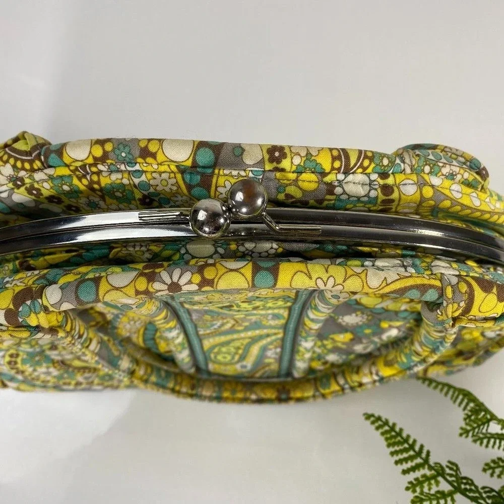 Vera‎ Bradley Limelight Paisley Quilted Kiss Lock Frame Handbag Green Yellow